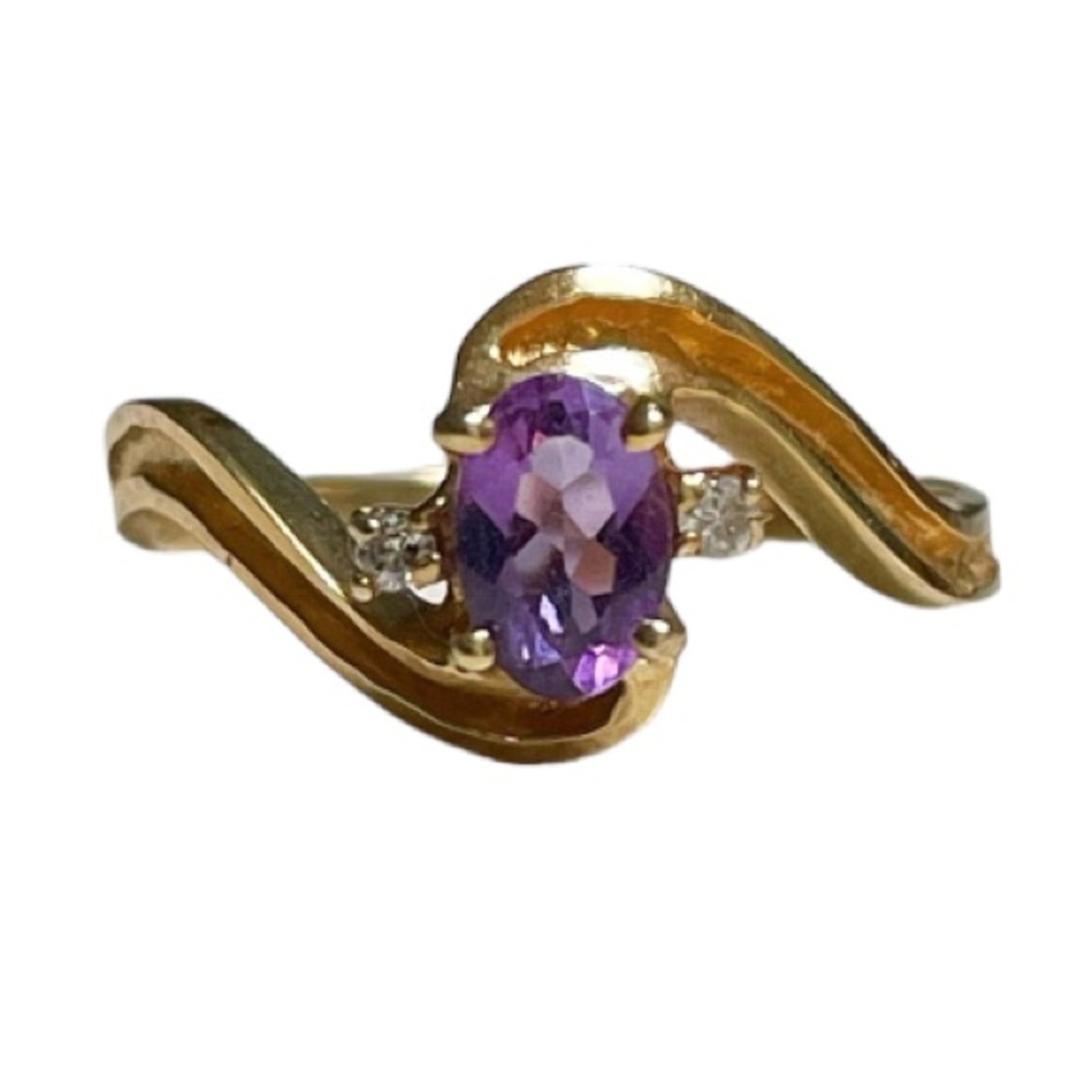 Vintage 14k gold amethyst diamond oval cut stone ring size 6